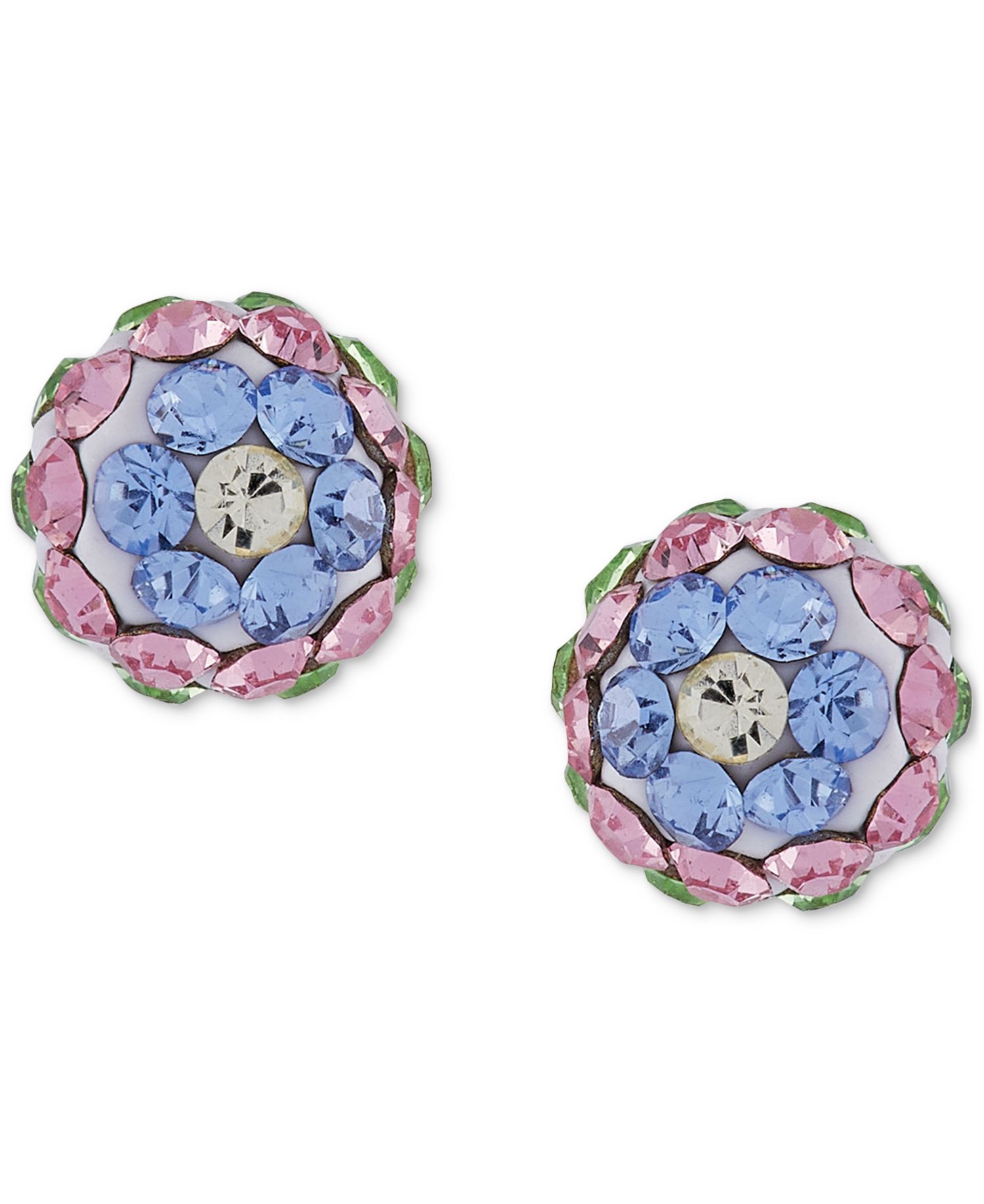 Children's 2-Pc Set Multicolor Crystal Reversible Stud & Dangle Hoop Earrings in 14k Gold