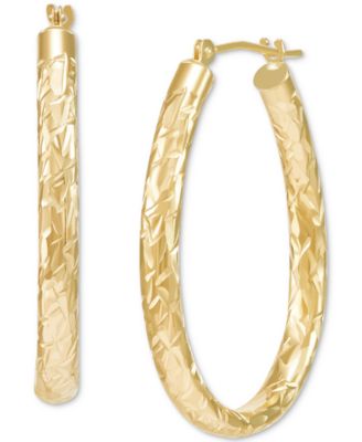 Diamond-Cut Oval Hoop Earrings in 14k Gold, 28mm
