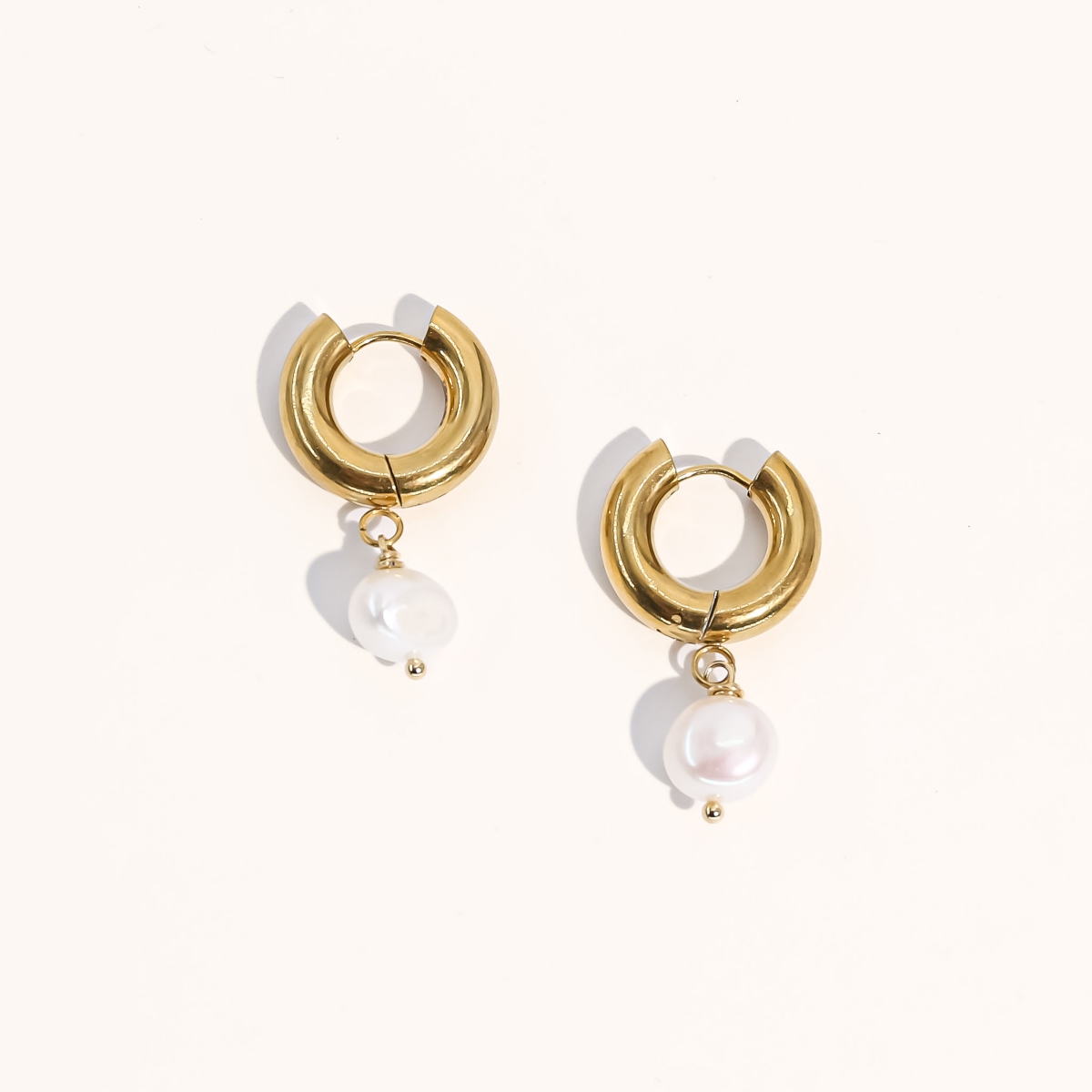 Joey Baby 18K Gold Plated Chunky Stainless Steel with Pearl earrings - Leah Earrings For Women - Gold and pearl