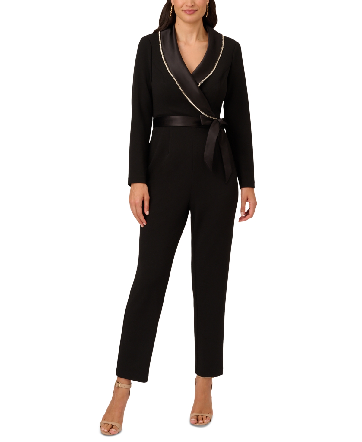 Adrianna Papell Women's Embellished Tuxedo Jumpsuit In Black