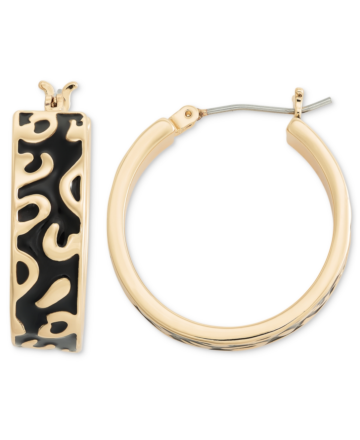 On 34th Gold-tone Leopard Enamel Small Hoop Earrings, 1", Created For Macy's In Black