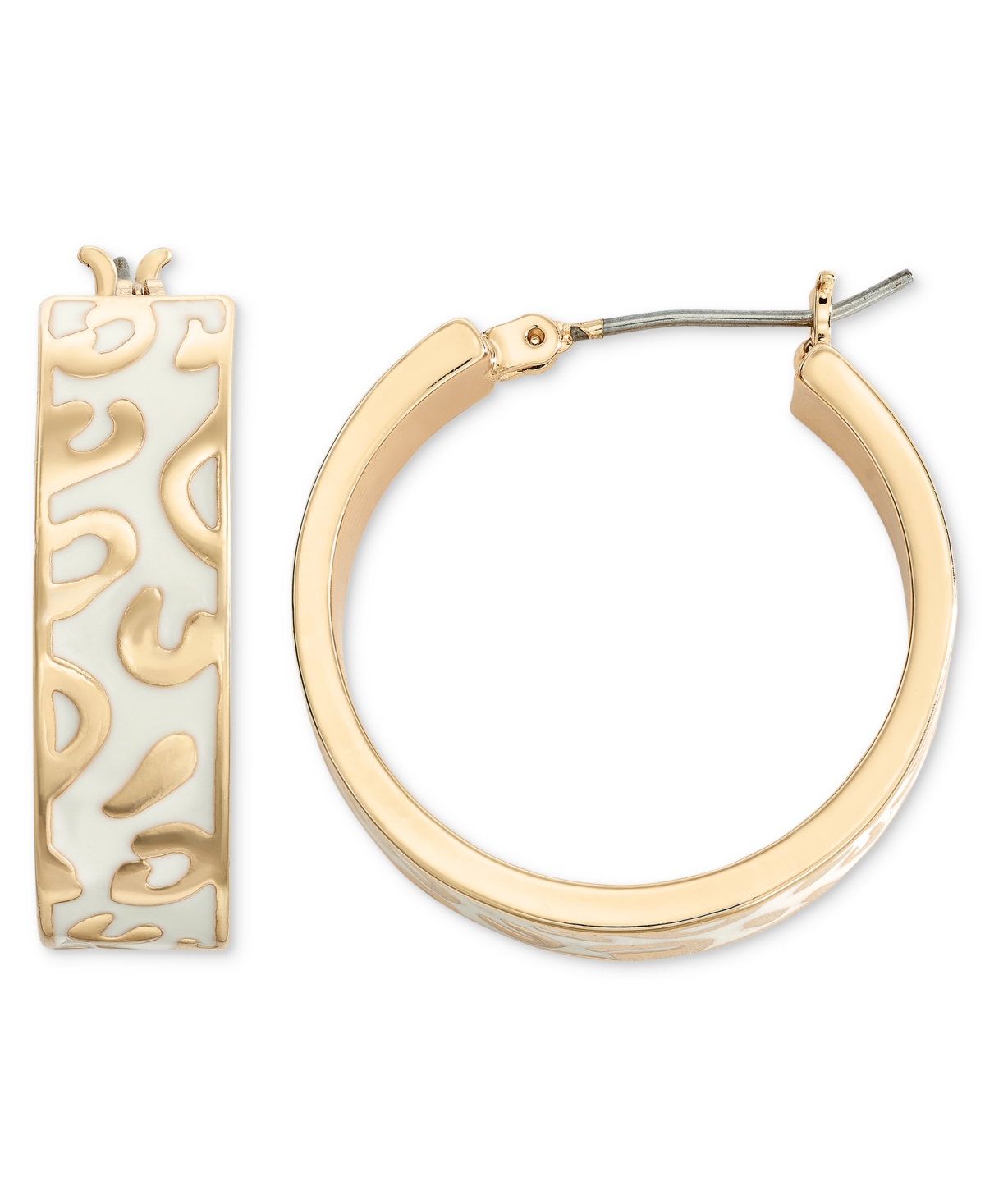 On 34th Gold-tone Leopard Enamel Small Hoop Earrings, 1", Created For Macy's In White