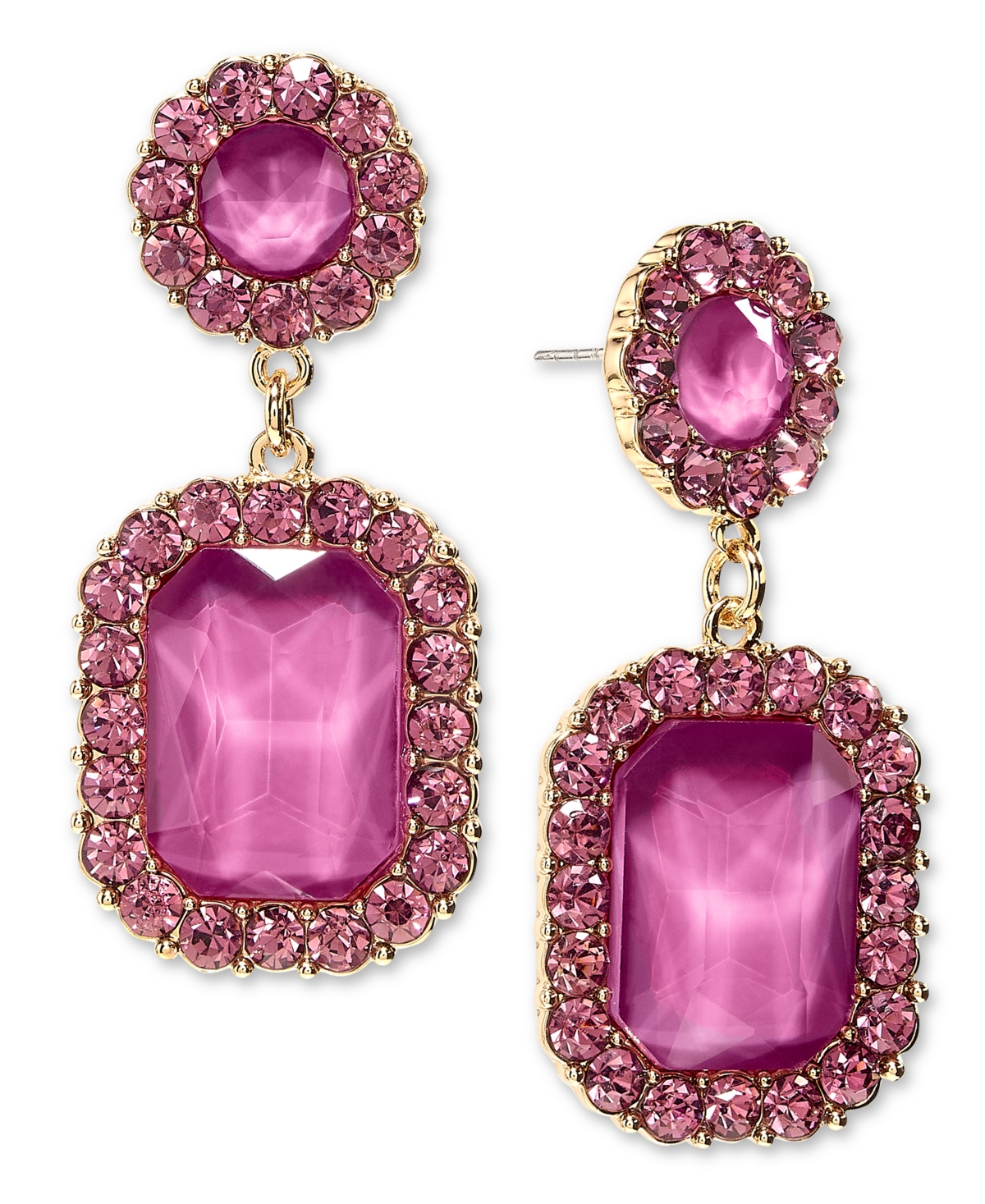 On 34th Gold-tone Stone Double Drop Earrings, Created For Macy's In Purple