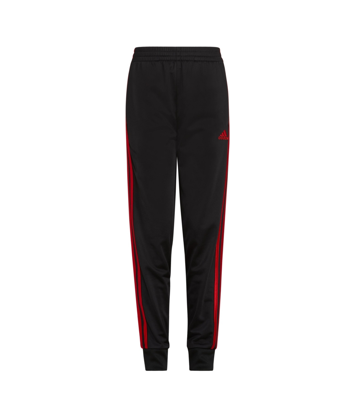 Shop Adidas Originals Big Boys Elastic Waistband Classic Three Stripes Tricot Joggers In Black With Red