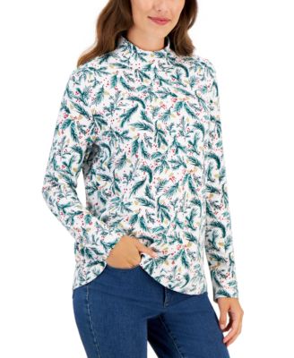 Karen Scott - Women's Holly Berry Mock-Neck Long-Sleeve Top