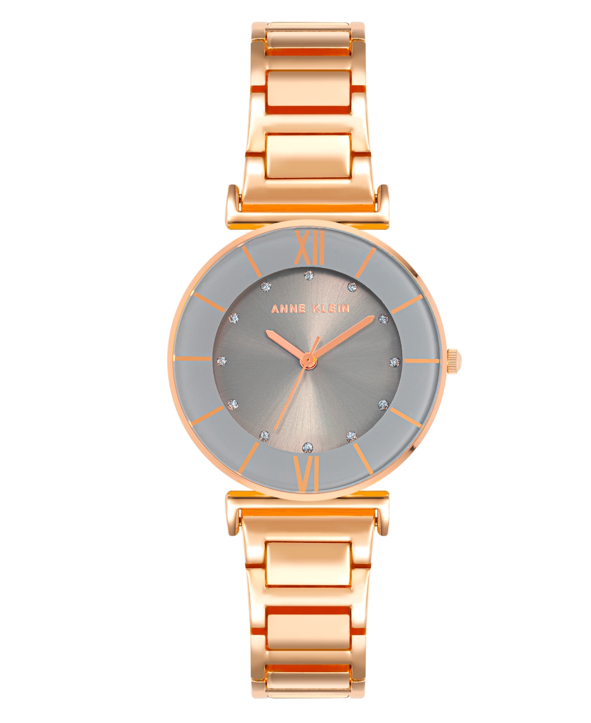 Anne Klein Women's Three Hand Quartz Rose Gold-tone Alloy With Gray Sunray Dial Watch, 32mm In Gray-rose Gold-tone