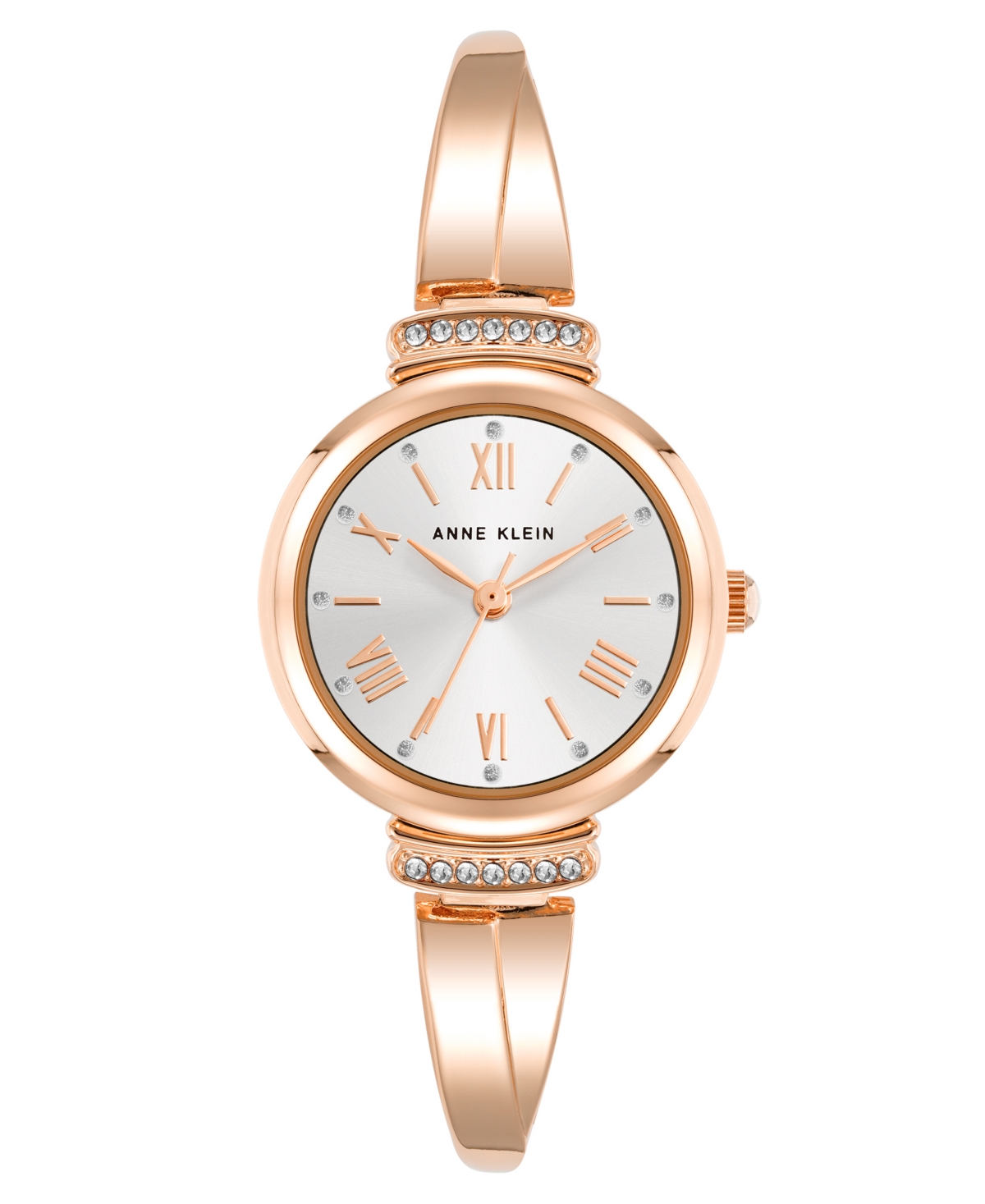 Anne Klein Women's Three Hand Quartz Rose Gold-tone Alloy With Crystal Accents Bangle Watch, 26mm