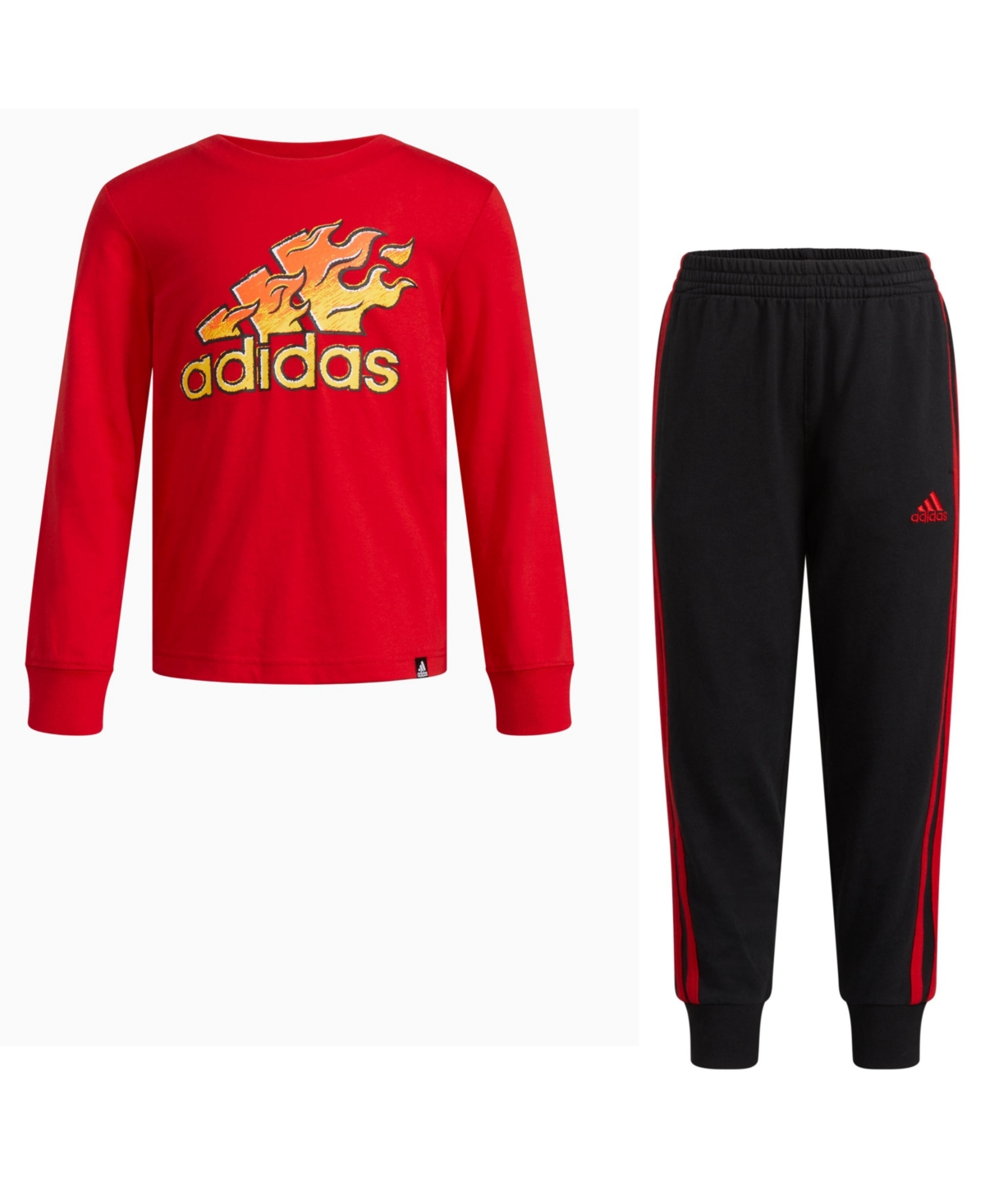 Adidas Originals Little Boys Long Sleeve Cotton T-shirt And Joggers, 2 Piece Set In Better Scarlet