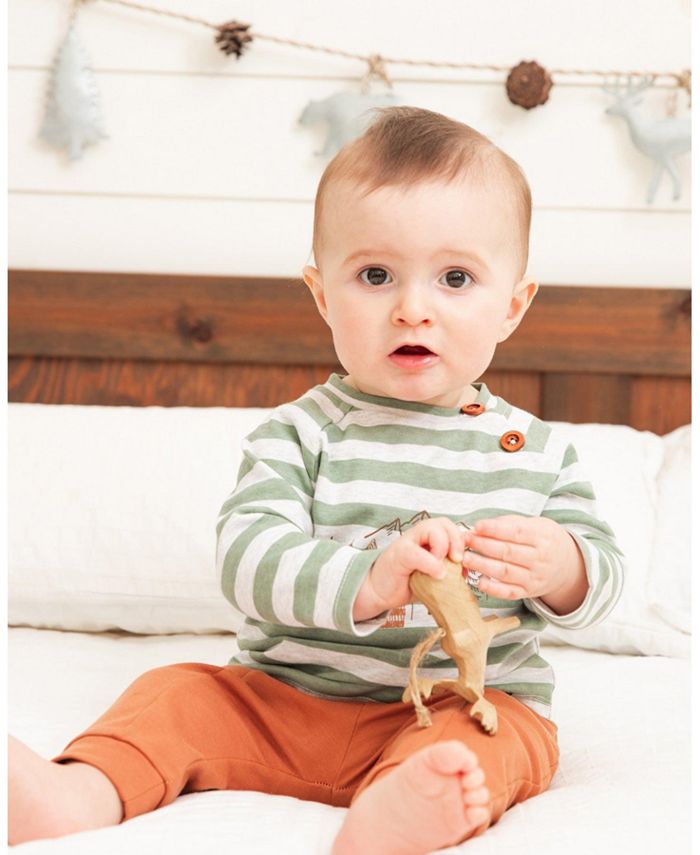 Deux par Deux Baby Boy Organic Cotton Printed Top And Pants Set Sage