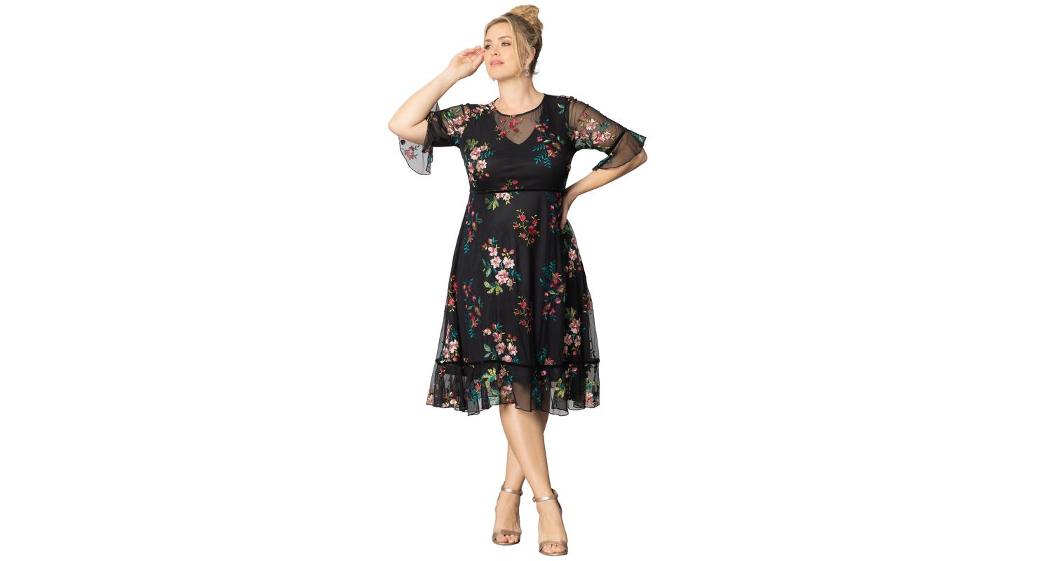 Plus Size Wildflower Embroidered Floral Mesh Cocktail Dress