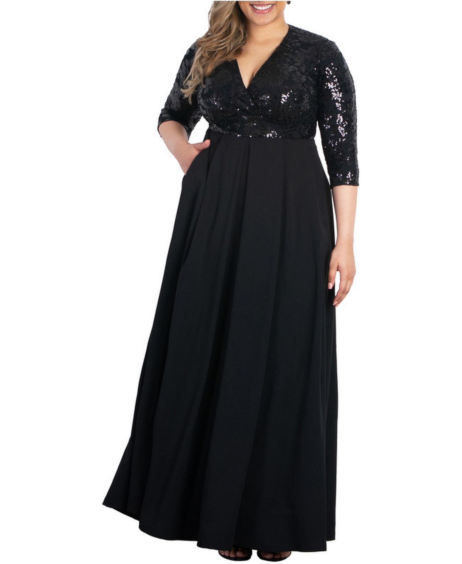Women's Plus Size Paris Pleated Sequin Gown