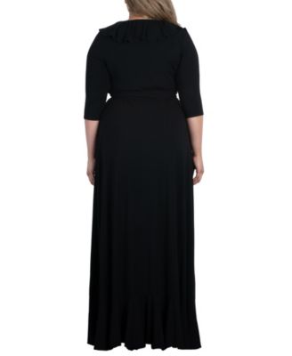 Plus Size Maritime Ruffle Maxi Dress with Sleeves