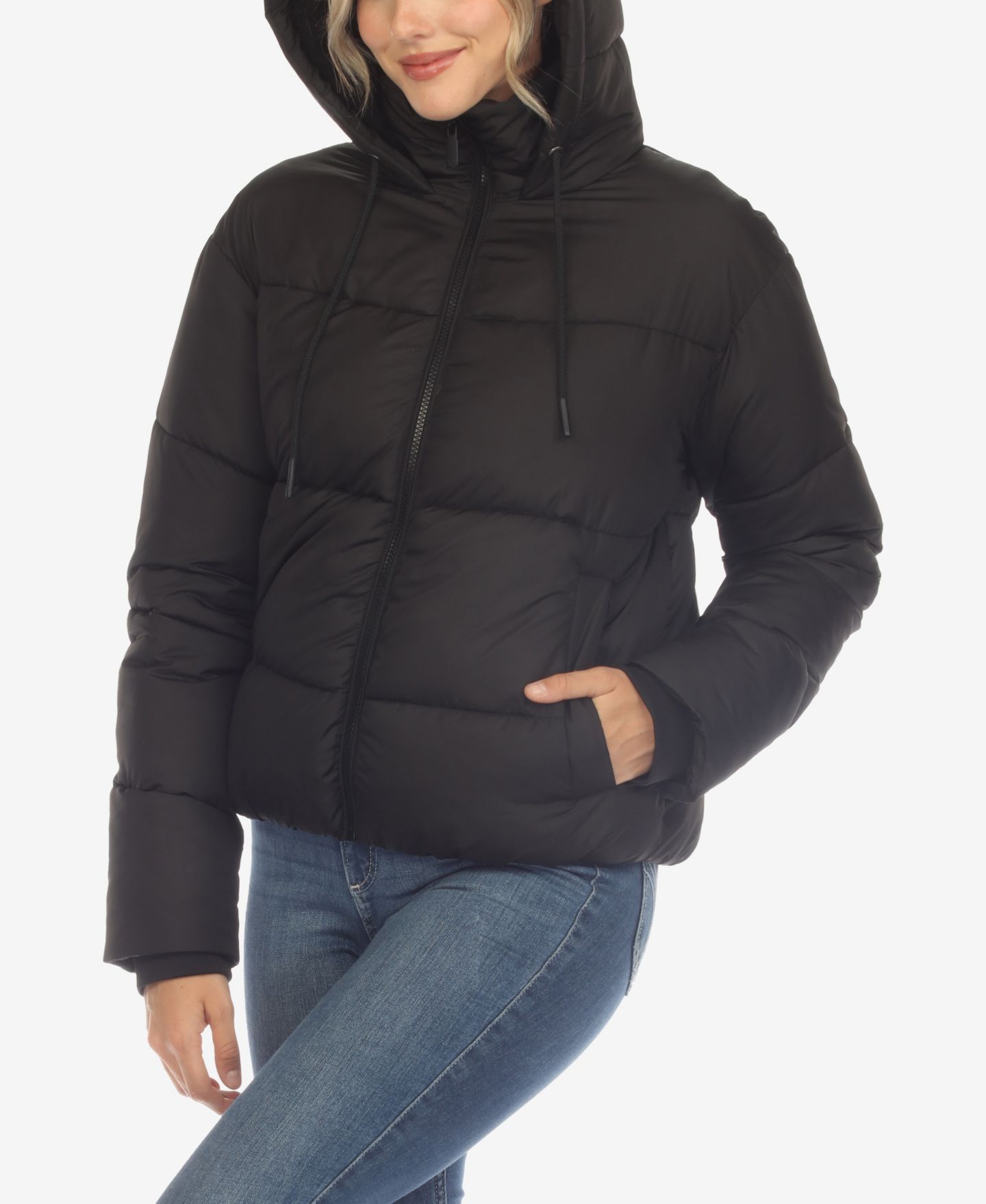 Женская куртка White Mark Full Front Zip Hooded Bomber Puffer, цвет: Чёрный — фото 6