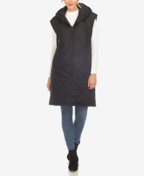 Женская куртка White Mark Diamond Quilted Hooded Long Puffer Vest, цвет: Чёрный