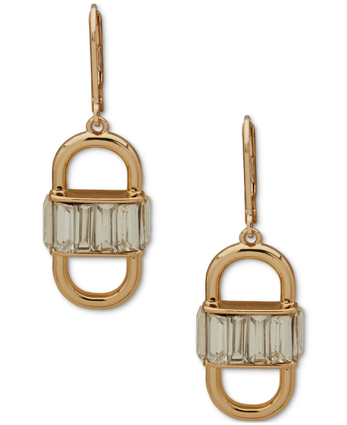 Gold-Tone Stone Baguette Openwork Oval Drop Earrings - Crystal