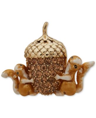 Anne Klein - Women's Boxed Gold-Tone Crystal Squirrels & Acorn Pin