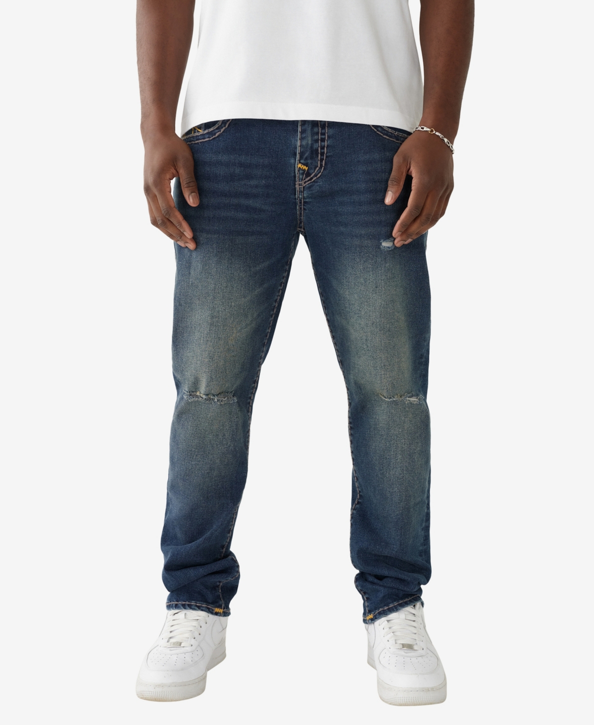 True Religion Geno Relaxed Slim Fit Jeans In Worn Trophy In Worn Trophy With Rips