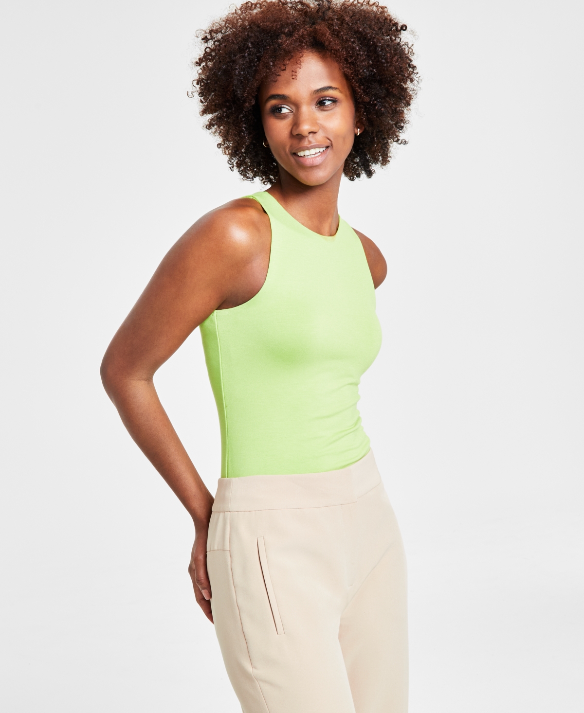 Bar Iii Women's Crewneck Sleeveless Jersey Bodysuit, Created For Macy's In Spring Lime