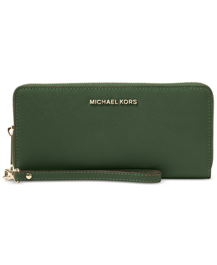 Michael Kors Women's Leather Continental Wristlet - Green - Clutches