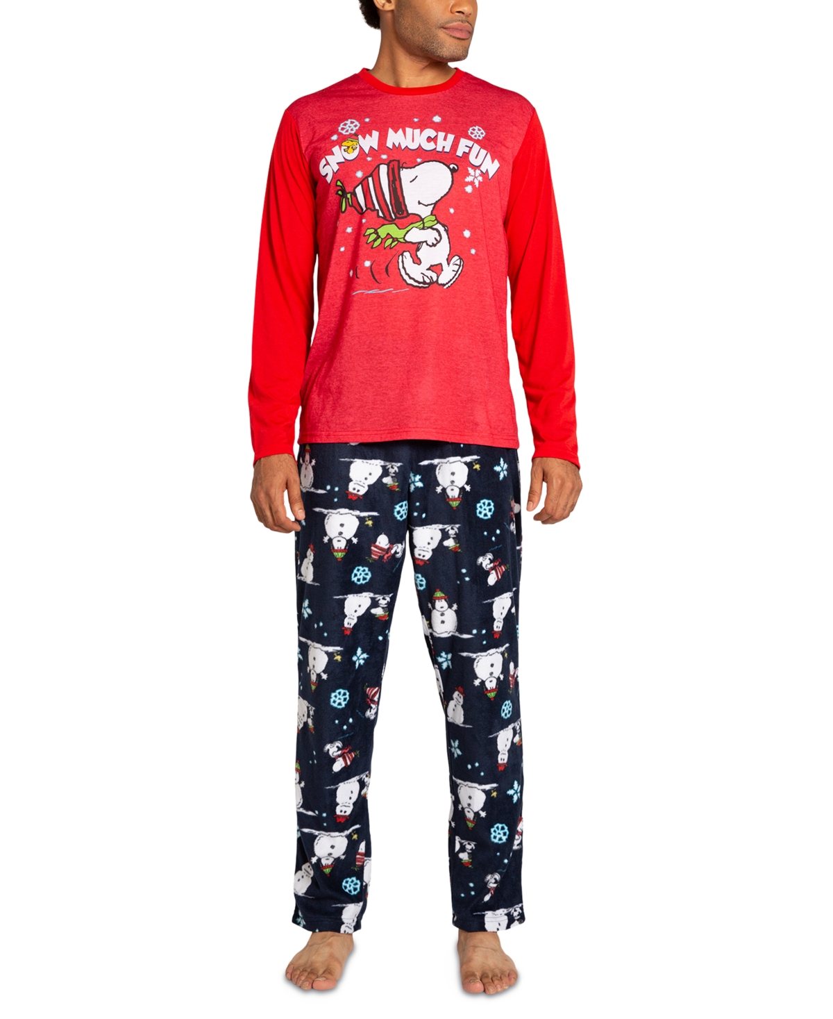 Briefly Stated Matching Men's Peanuts Long-sleeve Top And Pajama Pants Set In Grey