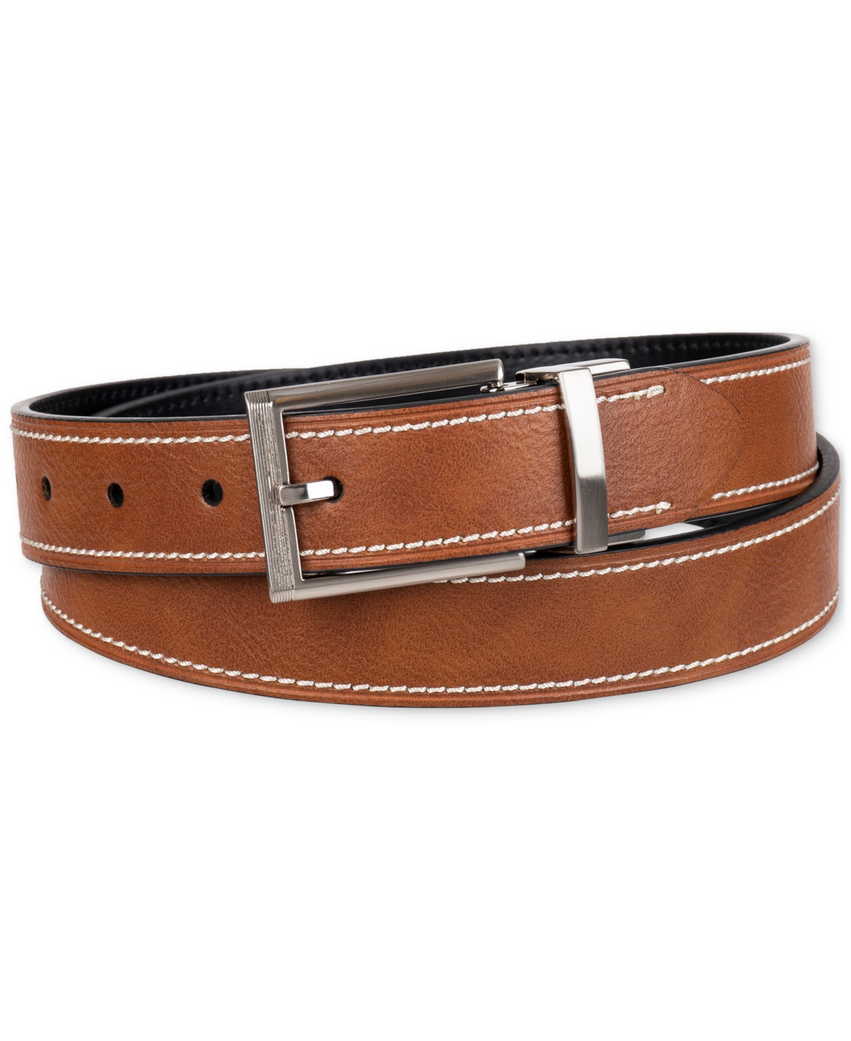 Men's Two-In-One Reversible Contrast Stitch Belt, Created for Macy's - Black/Tan