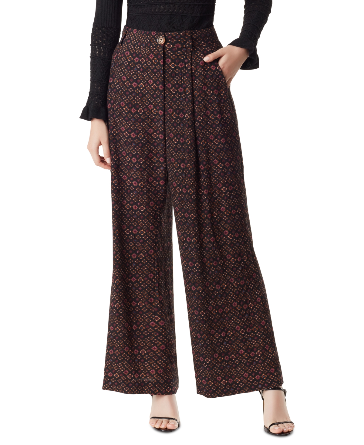 Sam Edelman Women's Aminah Printed High-rise Wide-leg Pants In Black