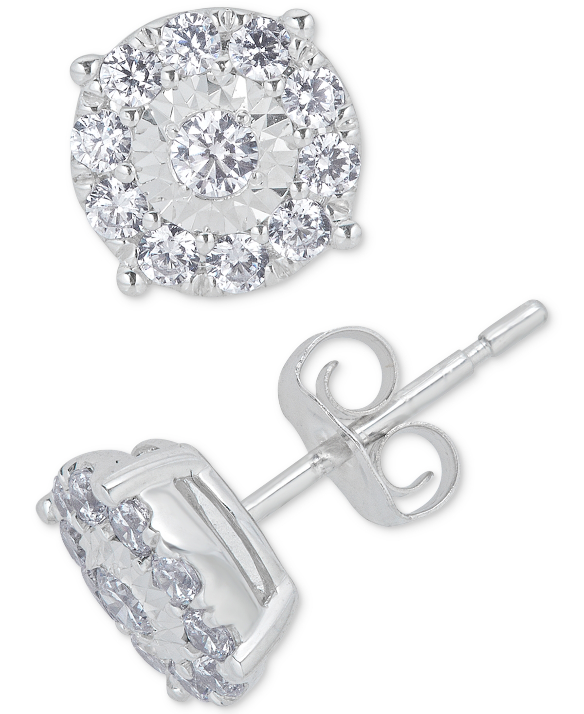 Macy's Diamond Halo Stud Earrings (1/2 Ct. T.w.) In 14k White Gold
