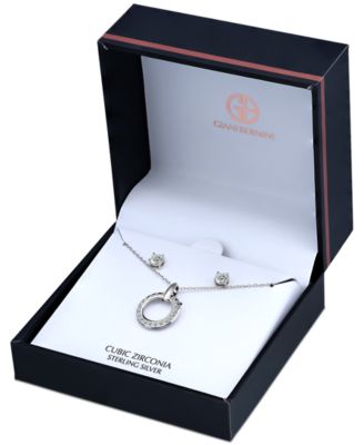 2-Pc. Set Cubic Zirconia Circle Pendant Necklace & Stud Earrings, Created for Macy's