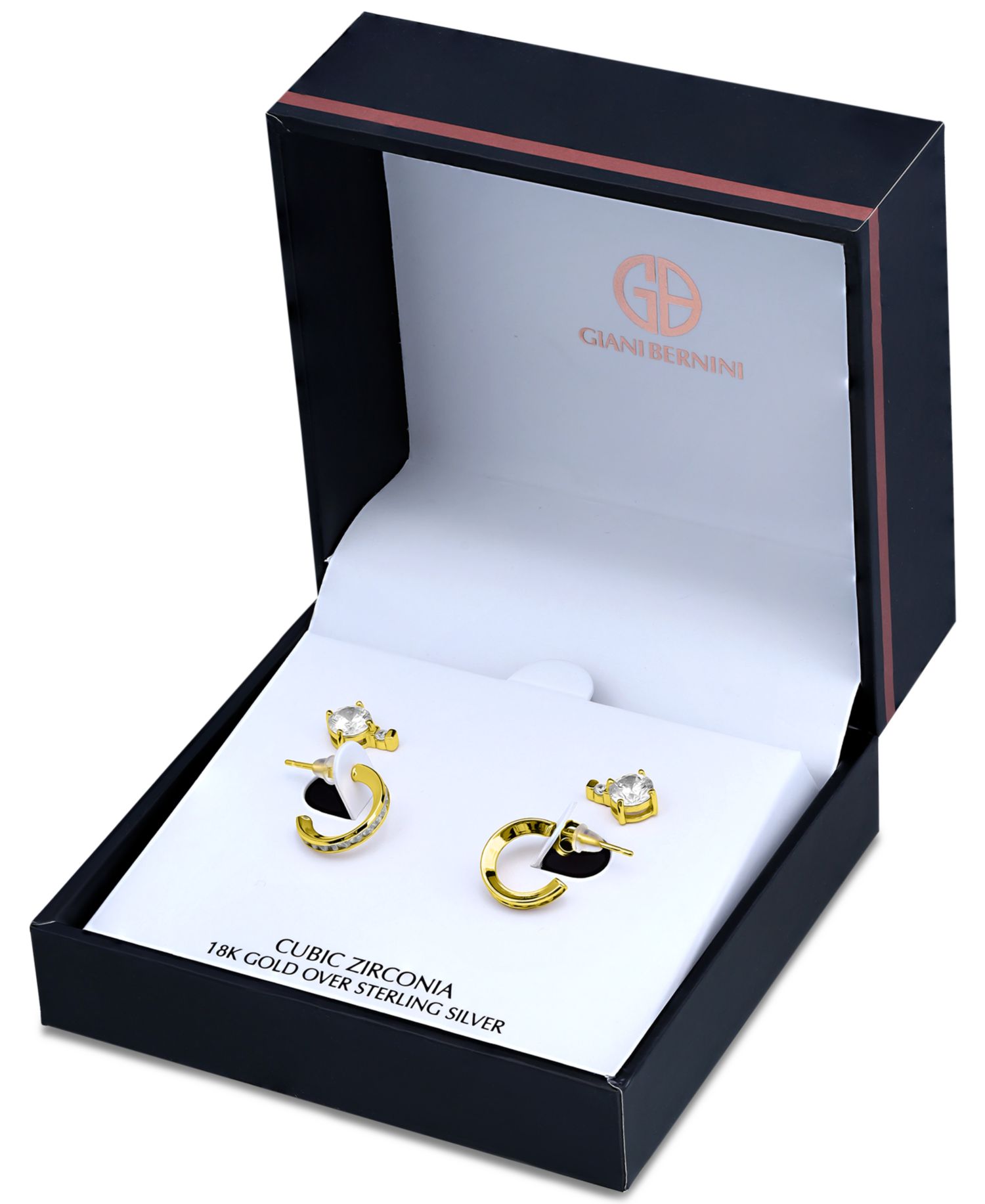 2-Pc. Set Cubic Zirconia Stud & Hoop Earrings