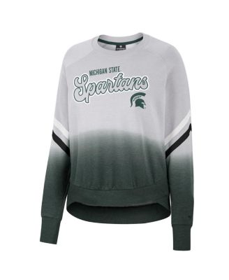 Women's Gray Michigan State Spartans Cue Cards Dip-Dye Raglan Pullover Sweatshirt