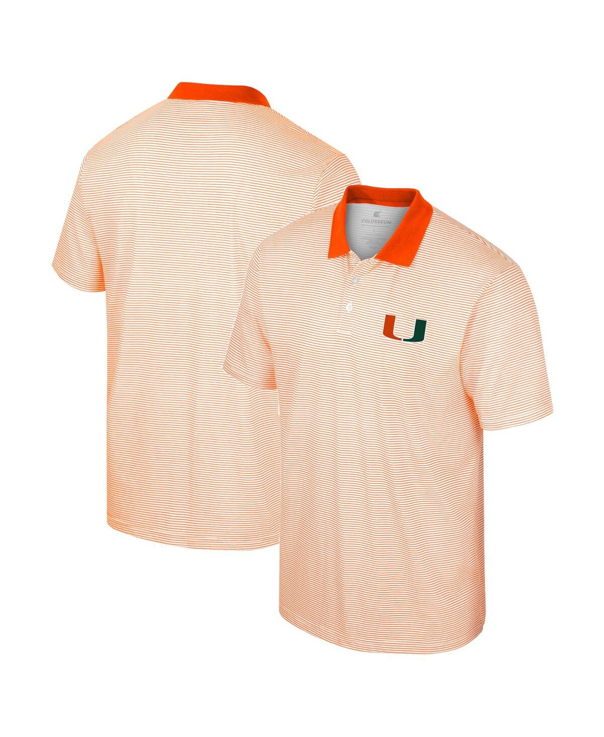 Colosseum Men's  White, Orange Miami Hurricanes Print Stripe Polo Shirt In White,orange
