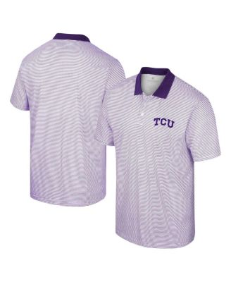 Men's White, Purple ECU Pirates Print Stripe Polo Shirt