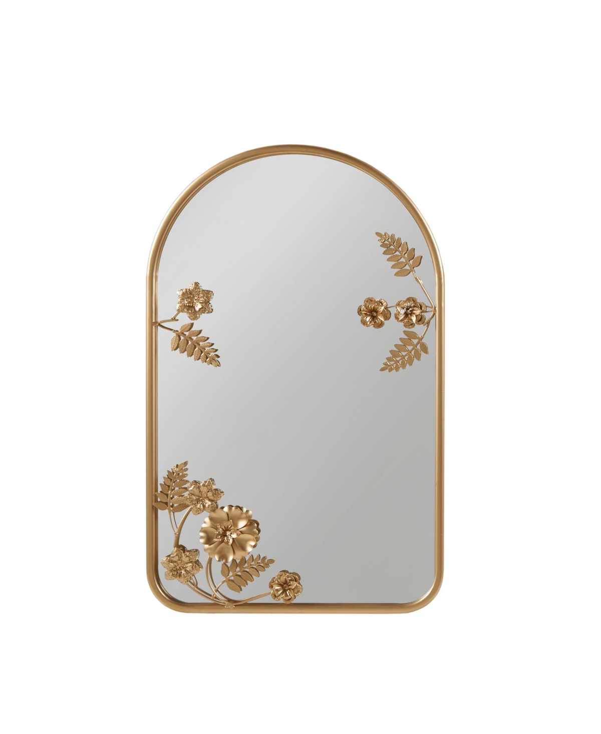 Adaline 16" x 26" x 2" Arched Metal Floral Wall Mirror - Gold