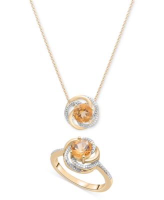 2-Pc. Set Pink Amethyst (1-1/2 ct. t.w.) & Diamond Accent Spiral Pendant Necklace & Matching Ring in 14k Rose Gold-Plated Sterling Silver (Also in Blue Topaz & Citrine)