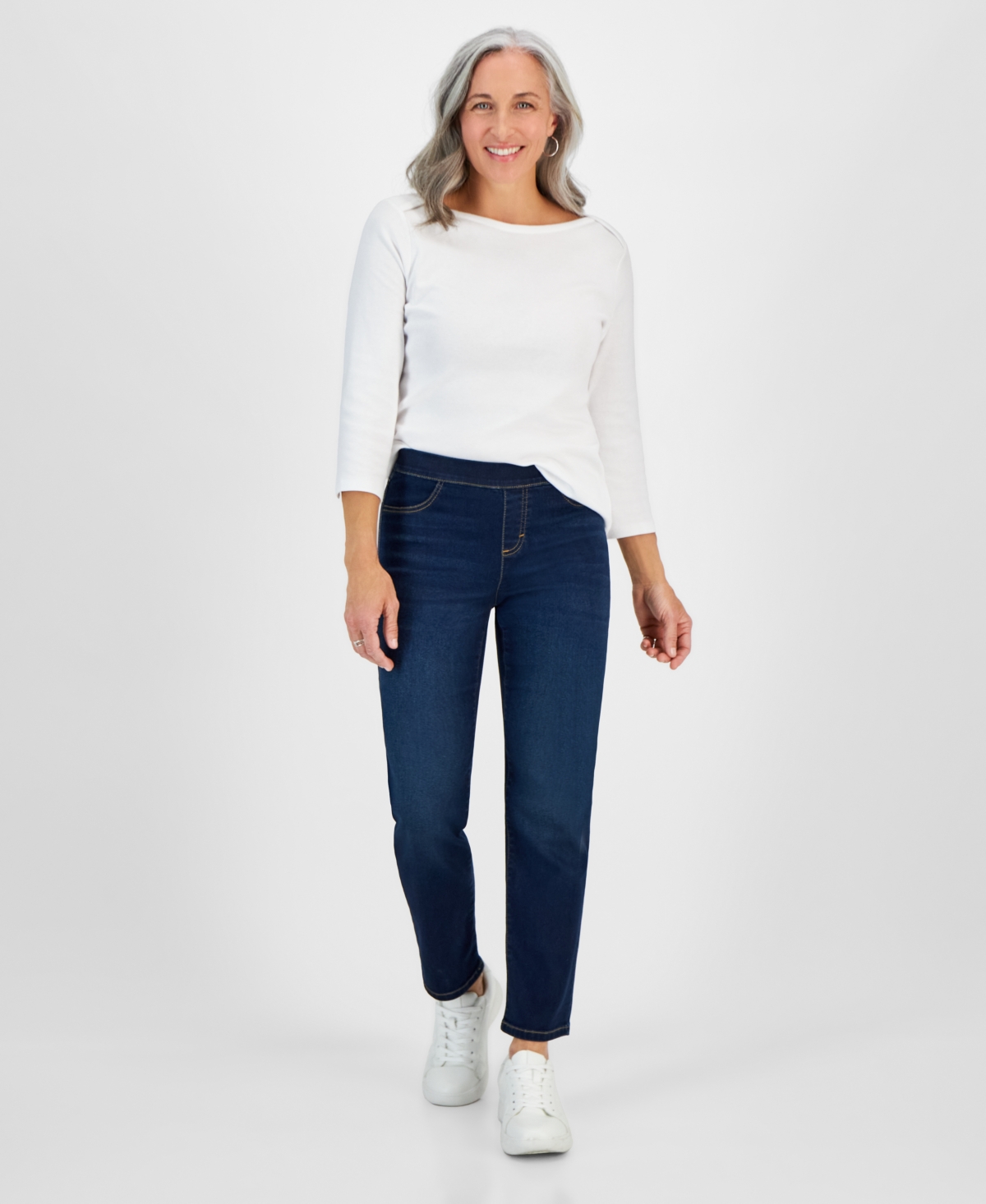 Shop Style & Co Plus Size Mid Rise Straight-leg Pull-on Jeans, Created For Macy's In Sunflower