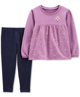 Carter's - Baby Girls 2-Pc. Long-Sleeve Top & Knit Denim Pants Set