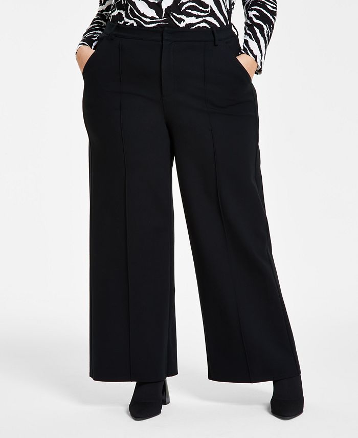 Bar III Plus Size High-Rise Wide-Leg Ponté-Knit Pants, Created for Macy's -  Macy's