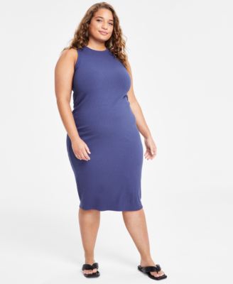 Bar III - Plus Size Sleeveless Ribbed Knit Midi Dress