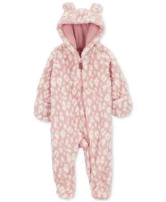 Carter's - Baby Girls Leopard-Print Faux-Sherpa Footed Pram Coverall