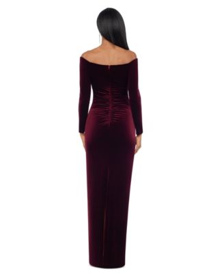 Petite Velvet Off-The-Shoulder Gown