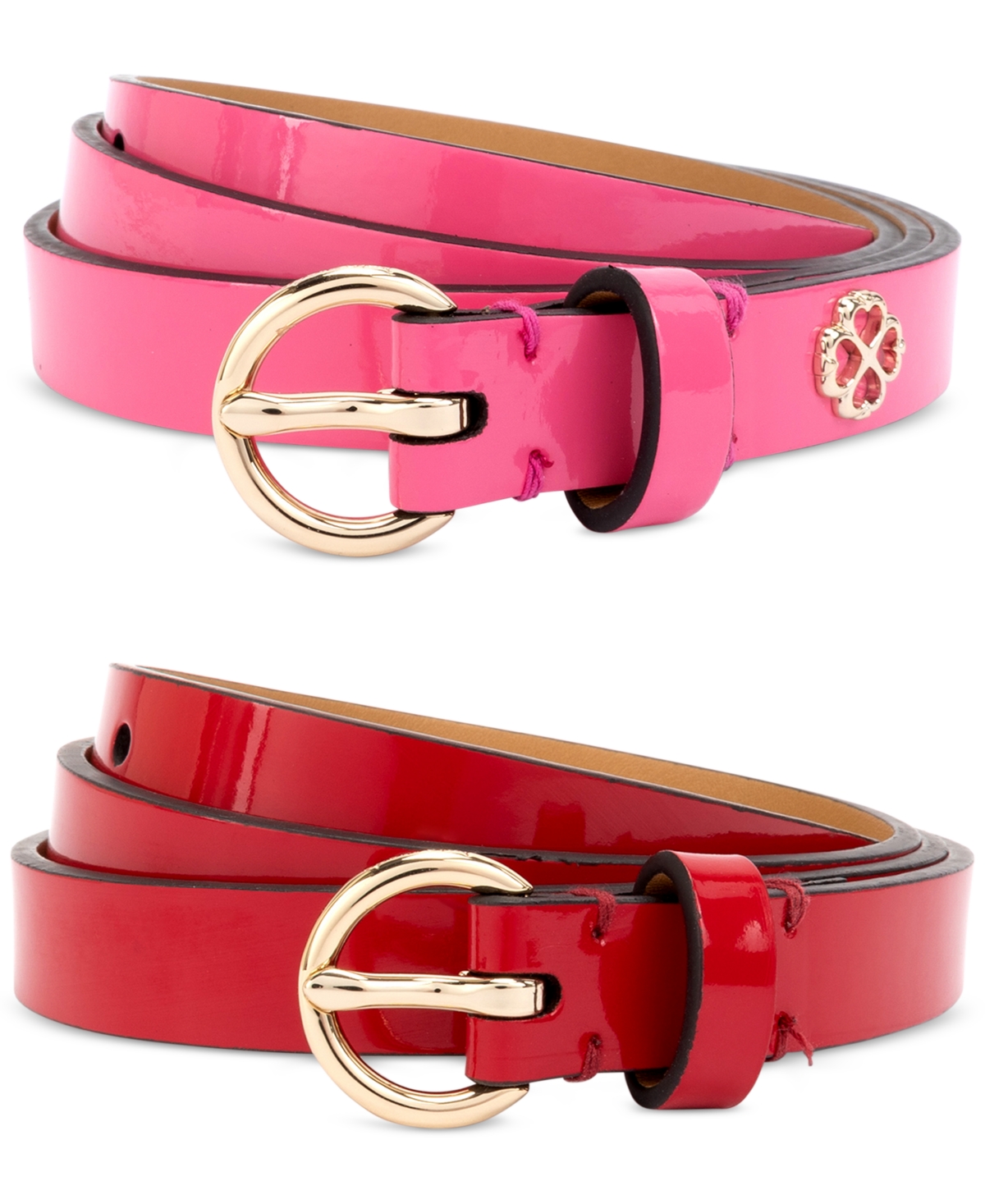 Women's 2-Pc. Patent Leather Belts - Pom Pom Pink/engine Red