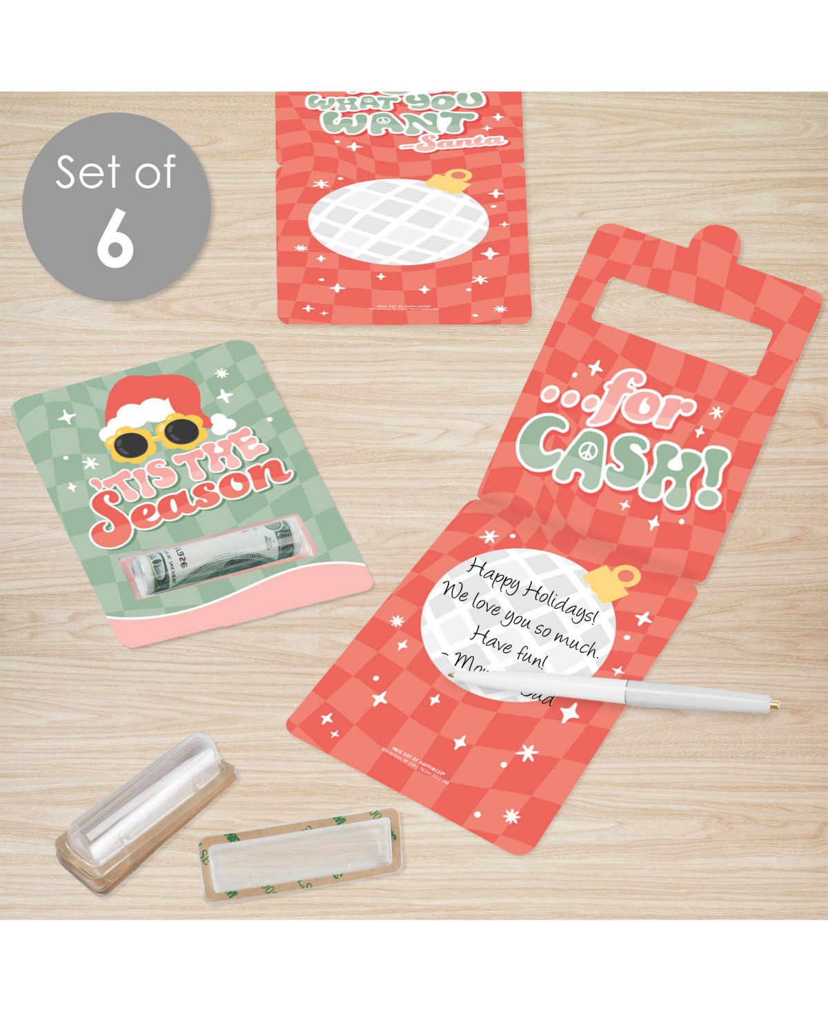 Big Dot of Happiness Groovy Christmas - Assorted Pastel Holiday Party - Funny Money Cards - Set of 6 - Assorted Pre-Pack