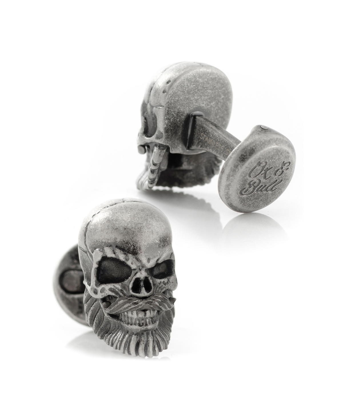 Shop Ox & Bull Trading Co. Men's Stainless Steel Mustache Skull Cufflinks In Silver