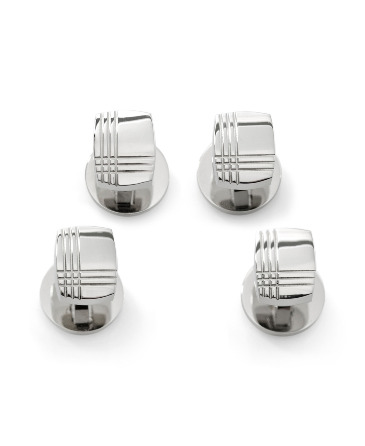Ox & Bull Trading Co. Men's Stainless Steel Tartan Plaid Studs, Pack Of 4 In Silver