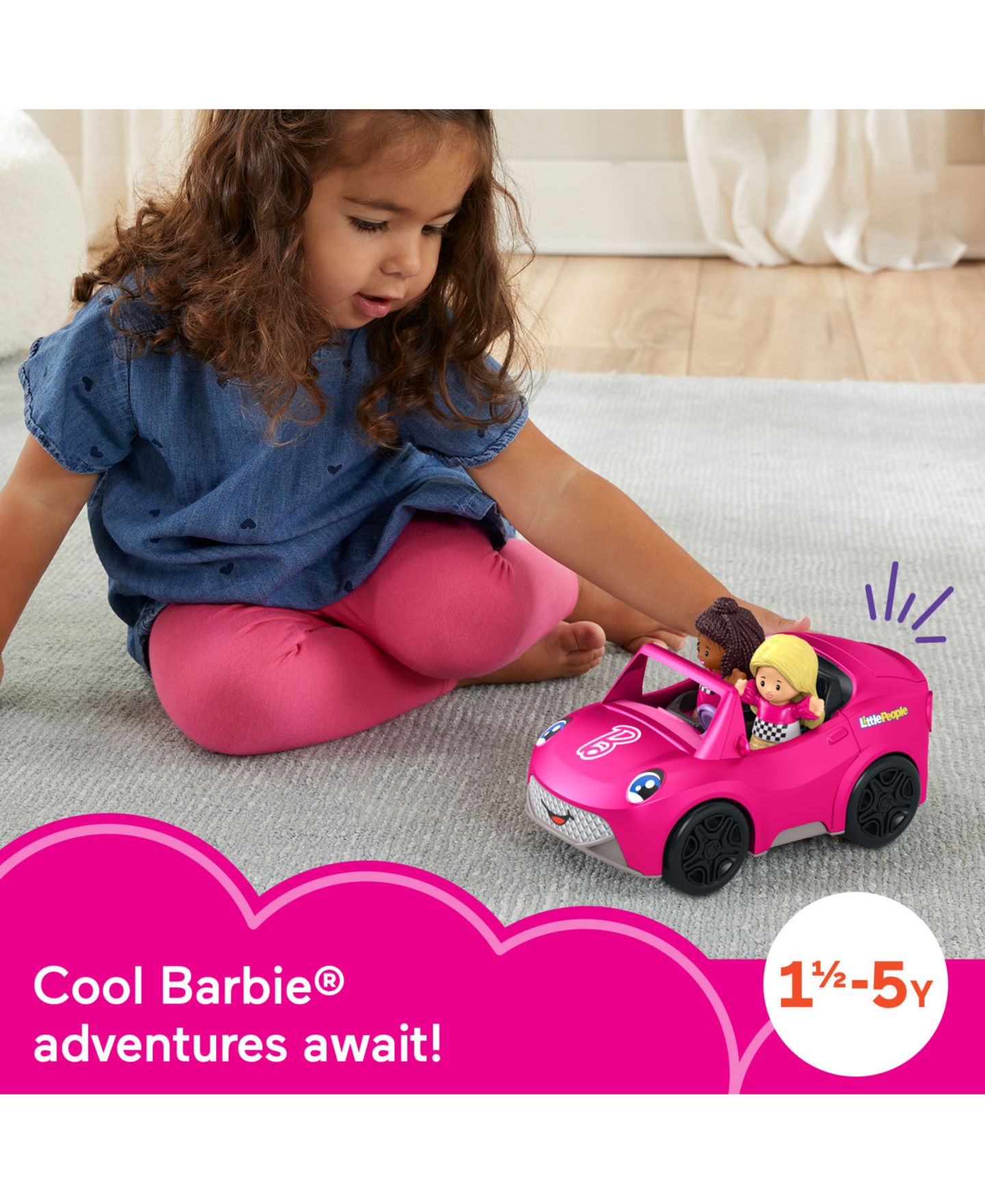 Детские игрушки Fisher Price Fisher-Price Barbie Little People Push-Along Convertible Toy Car, 3-Piece Set — фото 11