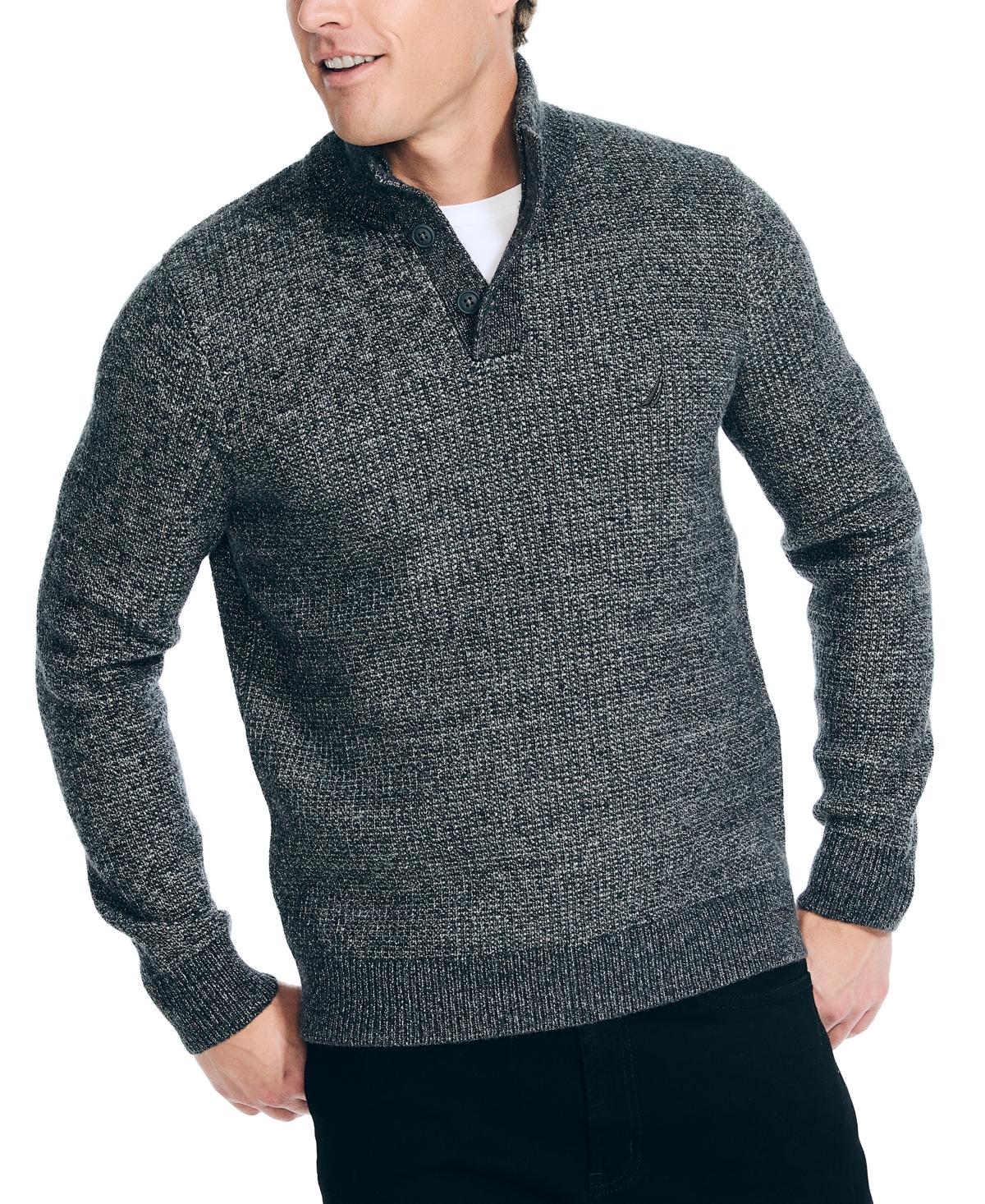 Men's Classic-Fit Waffle-Knit Mock Neck Sweater - Navy Seas
