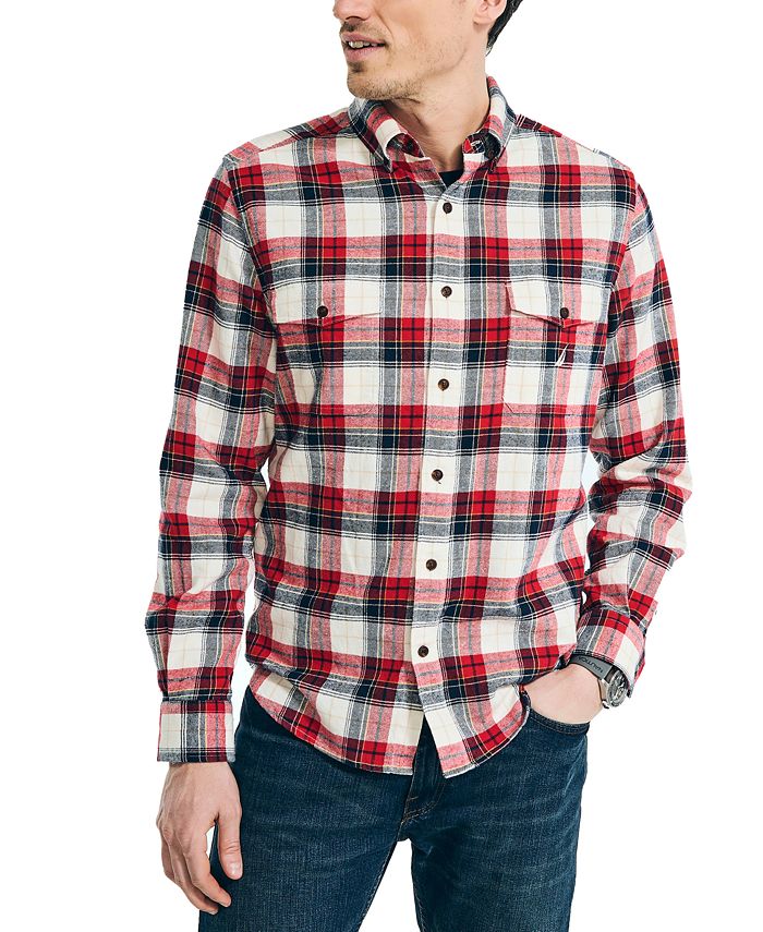 Nautica Men's Sustainably Crafted Double Pocket Plaid Flannel Shirts ...