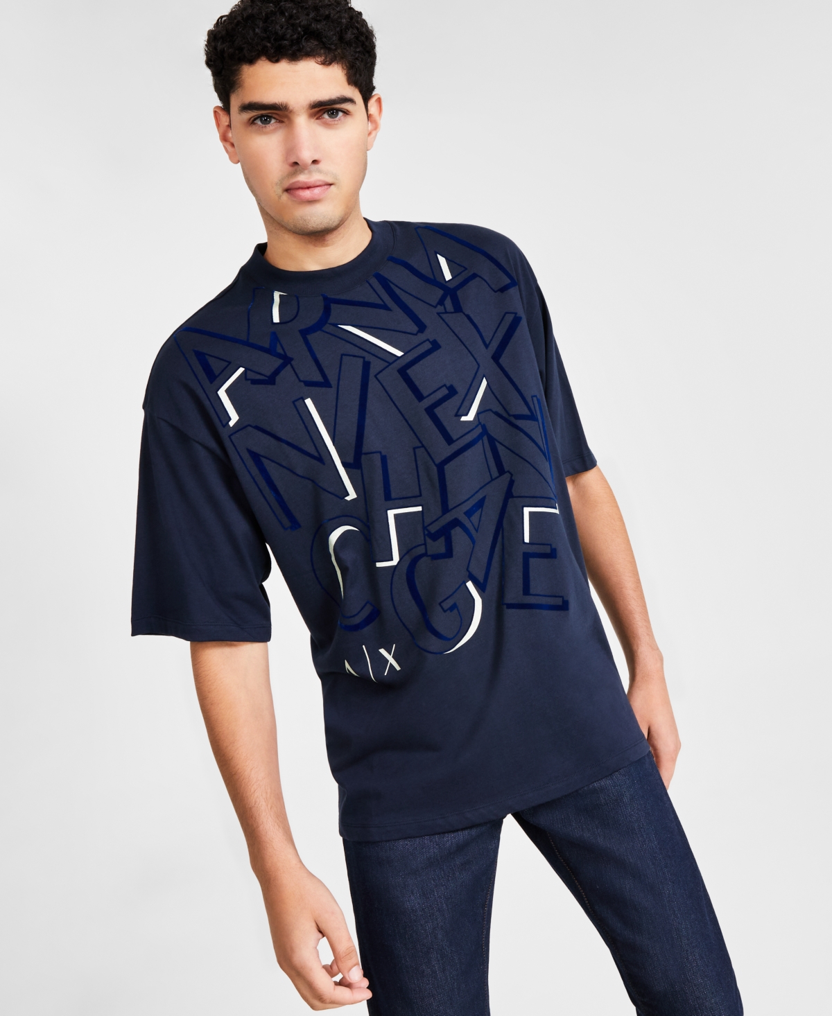 Ax Armani Exchange Men's Relaxed-fit Short-sleeve Logo Graphic T-shirt In Navy