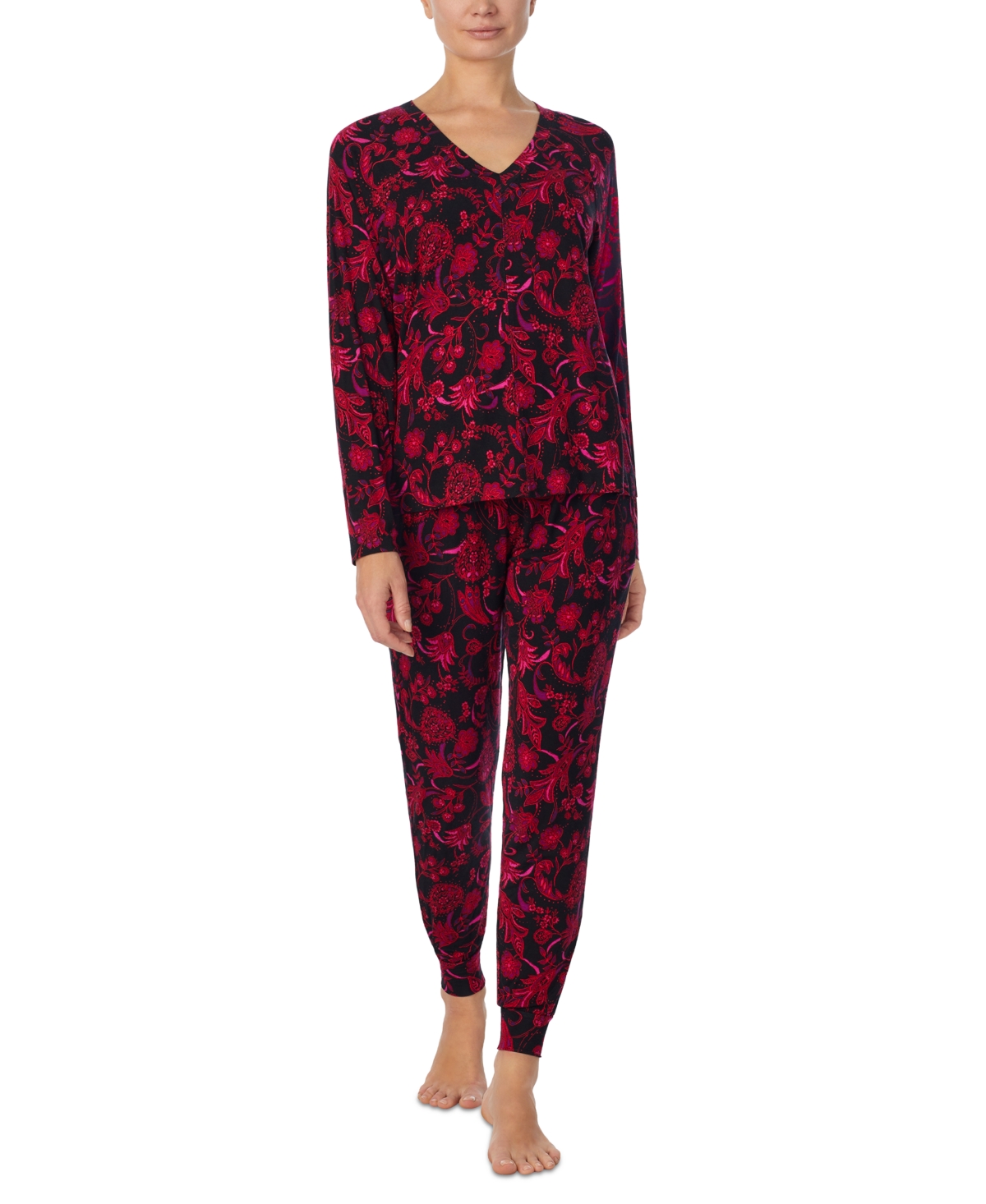 Shop Sanctuary Women's 2-pc. V-neck Jogger Pajamas Set In Black Paisley