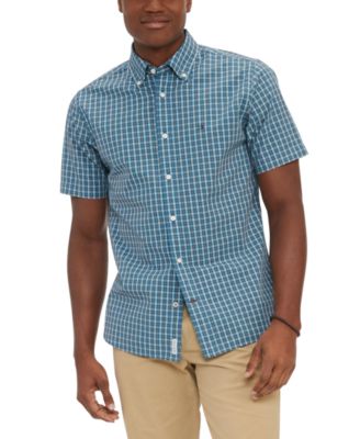 Tommy Hilfiger - Men's Short-Sleeve Poplin Mini Tartan Button-Down Shirt